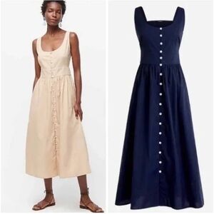 j crew button front cotton poplin dress in navy blue